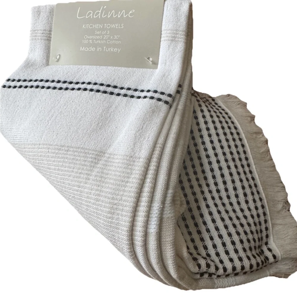 Kitchen Towels Set of 3 Oversized 20 x 30in 100% Turkish Cotton, Black White